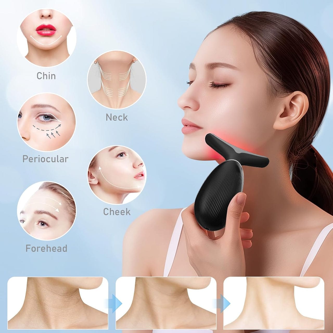 3 in 1 Face Massager Tool Red Light Therapy for Face and Neck, Portable Face Lift Device, Neck Massager for Double Chin Reducer